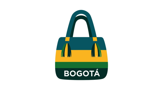 Colorful stylish handbag with Bogota text illustration.