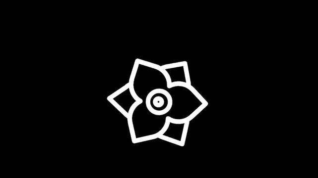 Stylized white flower icon on a black background, minimalist design