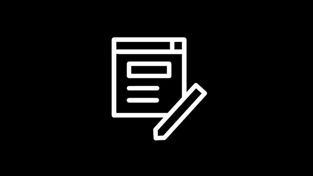 Simple white icon representing a document or webpage with a pencil for editing or writing