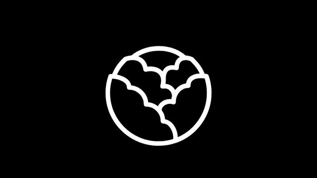 Simple white outline of a cabbage icon on a black background