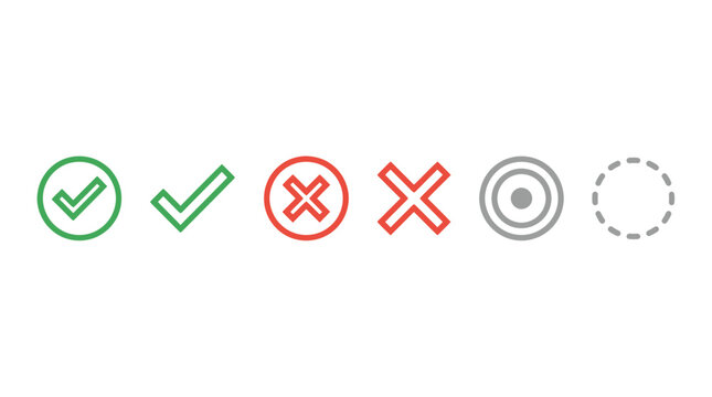 Checkmark and Cross Icons: Yes, No, Correct, Incorrect, Target, Option