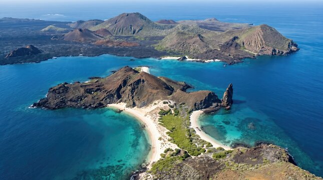 Stunning Aerial View of Bartolome Island Galapagos Archipelago.