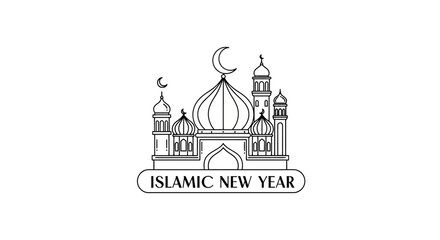 Naklejka premium Detailed line art of a mosque for islamic new year