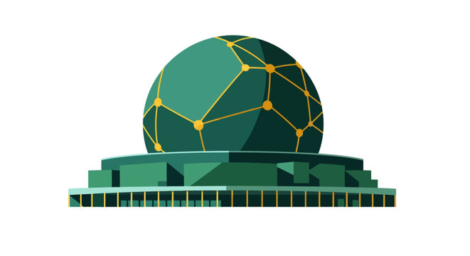 Futuristic geometric network structure with layered base design.