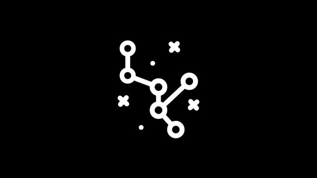 Abstract constellation graphic with interconnected nodes and small star shapes on black background