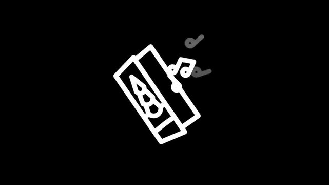 Retro cassette tape with musical notes emanating, symbolizing audio playback and nostalgia