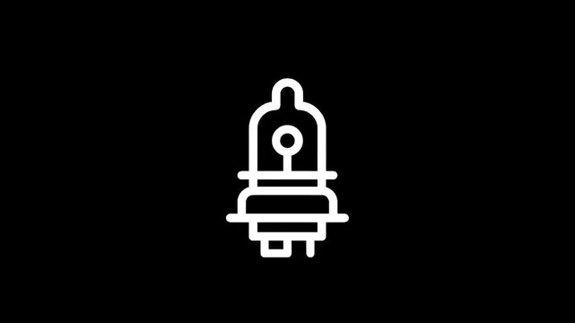 Simple white line icon of a glowing light bulb on a black background