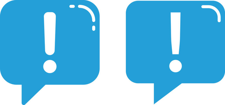 Two blue speech bubbles with white exclamation marks, one with a highlight effect alert warning