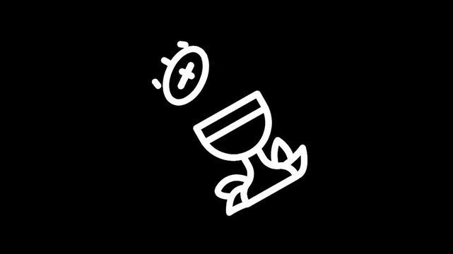 Christian communion symbol with chalice and host, simple line art on black background