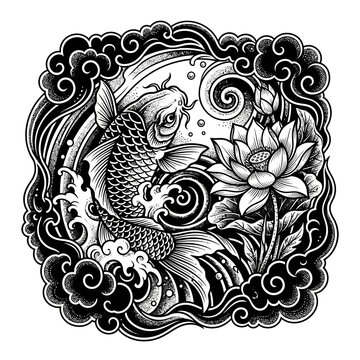 Koi fish and lotus flower illustration