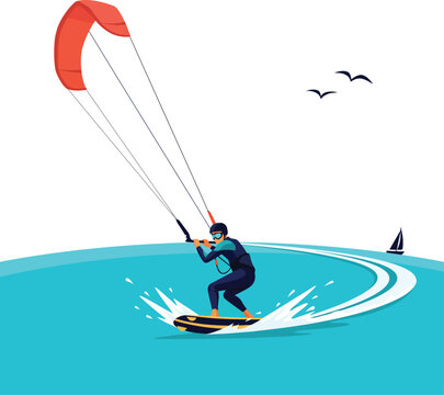 Cute cartoon a illustrator vector kite surfing