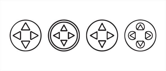 Set of four circular navigation button icons with arrow symbols for game controller or digital interface design. © Safali