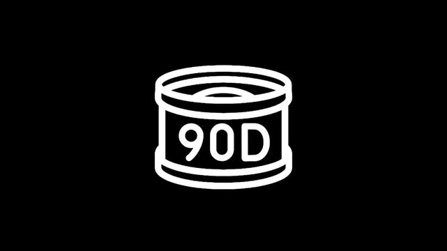 Simple line art icon of a tin can labeled 90D on a black background