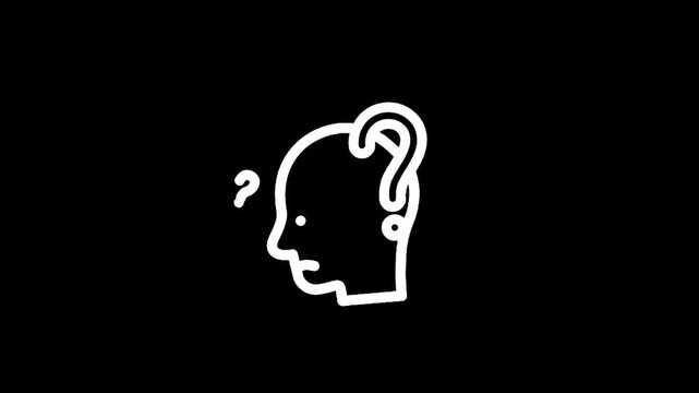 Stylized outline of a human head with question marks symbolizing confusion or thought