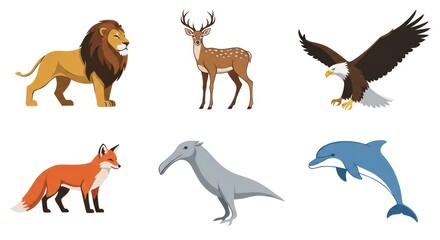 Obraz premium Collection of various wild animals icons.