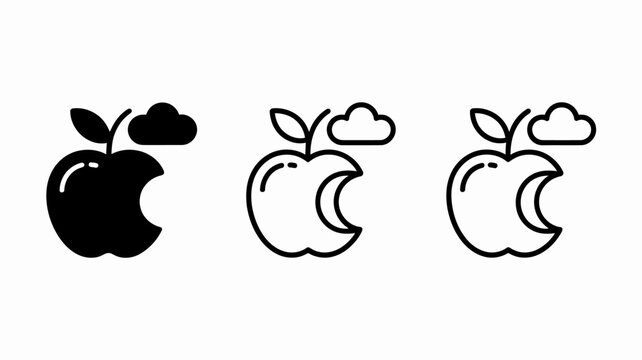 Apple logo with moon phases and cloud icons in simple line art style