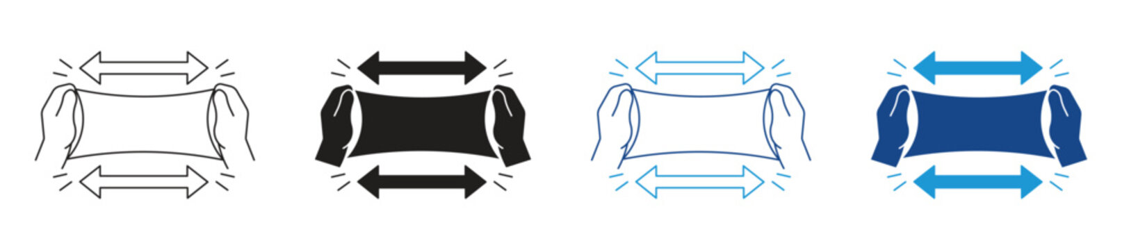 Stretchable icon set. Vector illustration of stretch materials or flexible fabric icon on white background.
