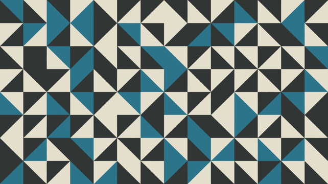 Geometric pattern with triangles and squares in blue, gray, and white