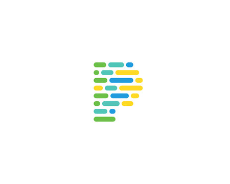 Abstract letter p mosaic logo. Creative tech icon of colorful rounded bars for data analysis, cloud infrastructure and it solutions