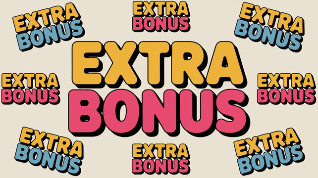 Bright retro extra bonus text design with colorful letters and repeating pattern