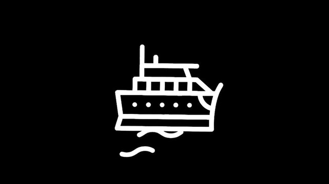 Simple white line drawing of a yacht sailing on the water