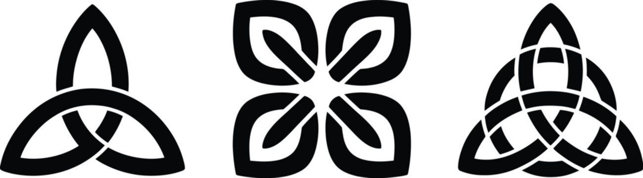 Celtic, trinity knot vector set, ancient Celtic knot symbols on white background for ornament and heritage design.