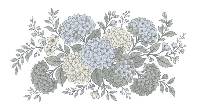 blue and grey hydrangea flowers arrangement