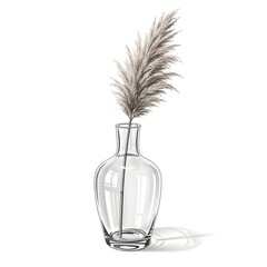 Fototapeta premium Elegant transparent glass vase holding a delicate dried pampas grass plume, minimalist decor illustration