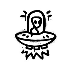 UFO abduction beam graffiti, bold spray painted flying saucer icon with dripping light rays, minimal black and white scifi street art symbol for danger posters, club flyers, conspiracy themed designs © LanaSham