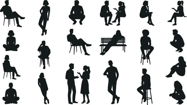 People Sitting Silhouettes Collection Isolated Human Poses Vector Illustration