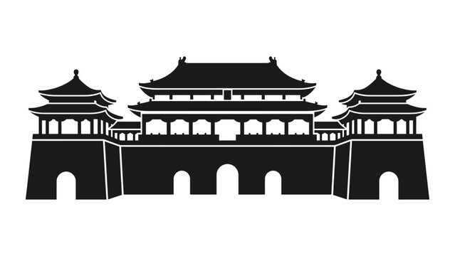 Silhouette of Traditional Chinese Imperial Palace Gate Architecture.