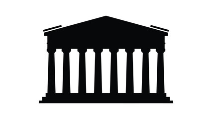 Naklejka premium Black silhouette of a classic Greek or Roman temple architecture icon.