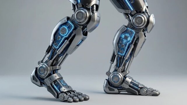 下から上へスキャンされ起動するロボットの脚のシームレスループアニメーション