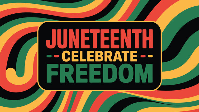 juneteenth celebrate freedom retro poster with colorful abstract waves african american emancipation holiday background design