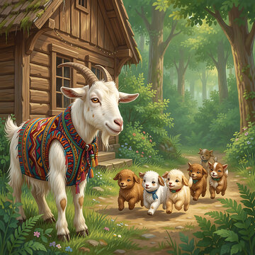 Mother goat with her kids.