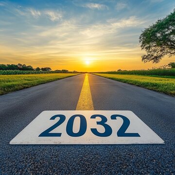 Dramatic road landscape for 2032 highlighting opportunities, success, and future challenges ahead.