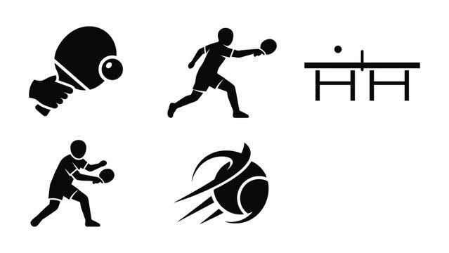 Set of black and white table tennis and ping pong icons.