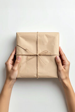 Mani che legano uno spago attorno a un pacco, simbolo di e‑commerce curato, attenzione al cliente e logistica premium. Ideale per progetti commerciali, retail e branding.