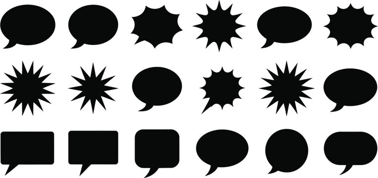 Burst, Comic burst speech bubble and text box vector set, pop art design elements for dialogue highlights and retro storytelling.