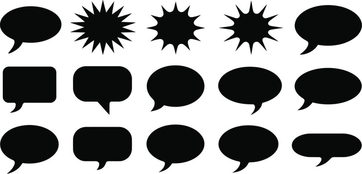 Comic burst, speech bubble and text box vector set, pop art symbols for comic layouts conversation graphics and creative design.