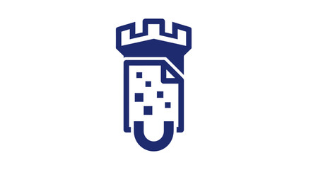 Icon of a castle turret combined with a lightbulb, simple design © Basar