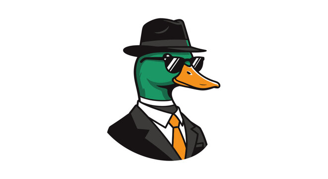 Anthropomorphic duck dressed as a stylish detective or spy
