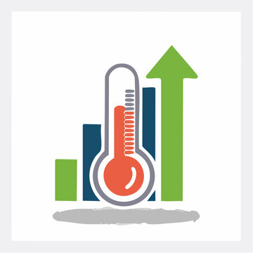 Thermometer and Upward Trend Graph Icon