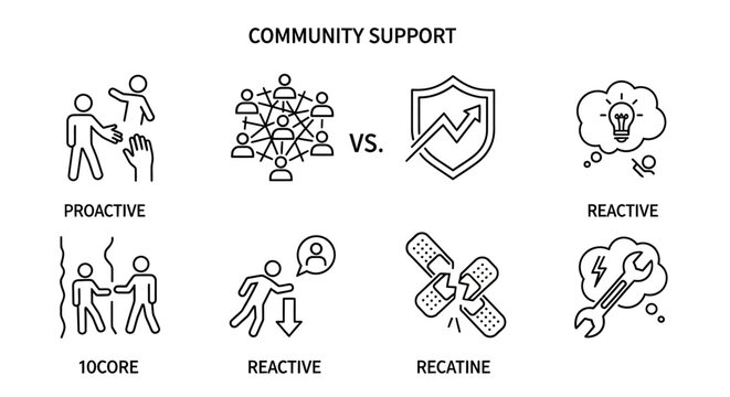 Community support and teamwork icons set.