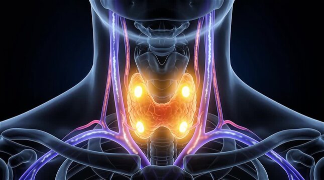 Thyroid Parathyroid Gland 3D Anatomy X-Ray Glowing Medical Illustration Endocrine