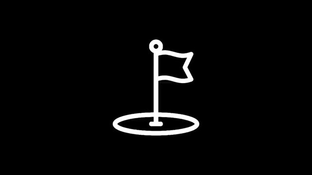 Simple white flag on a pole marking a destination or goal on a black background
