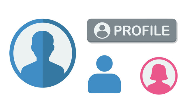 Profile and user avatar icons set in flat vector style