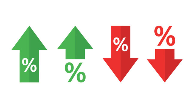 Up and down percent arrow icons in green and red