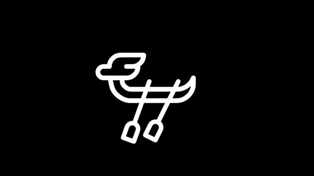 Stylized white dragon boat icon with oars on a black background, minimalist design