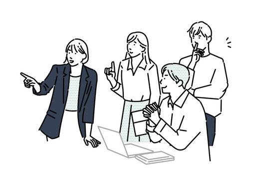 オフィスでミーティングするビジネスパーソンービジネスチームのスタートアップイラスト素材Business professionals holding a meeting in an office&mdash;startup illustration assets for business teams